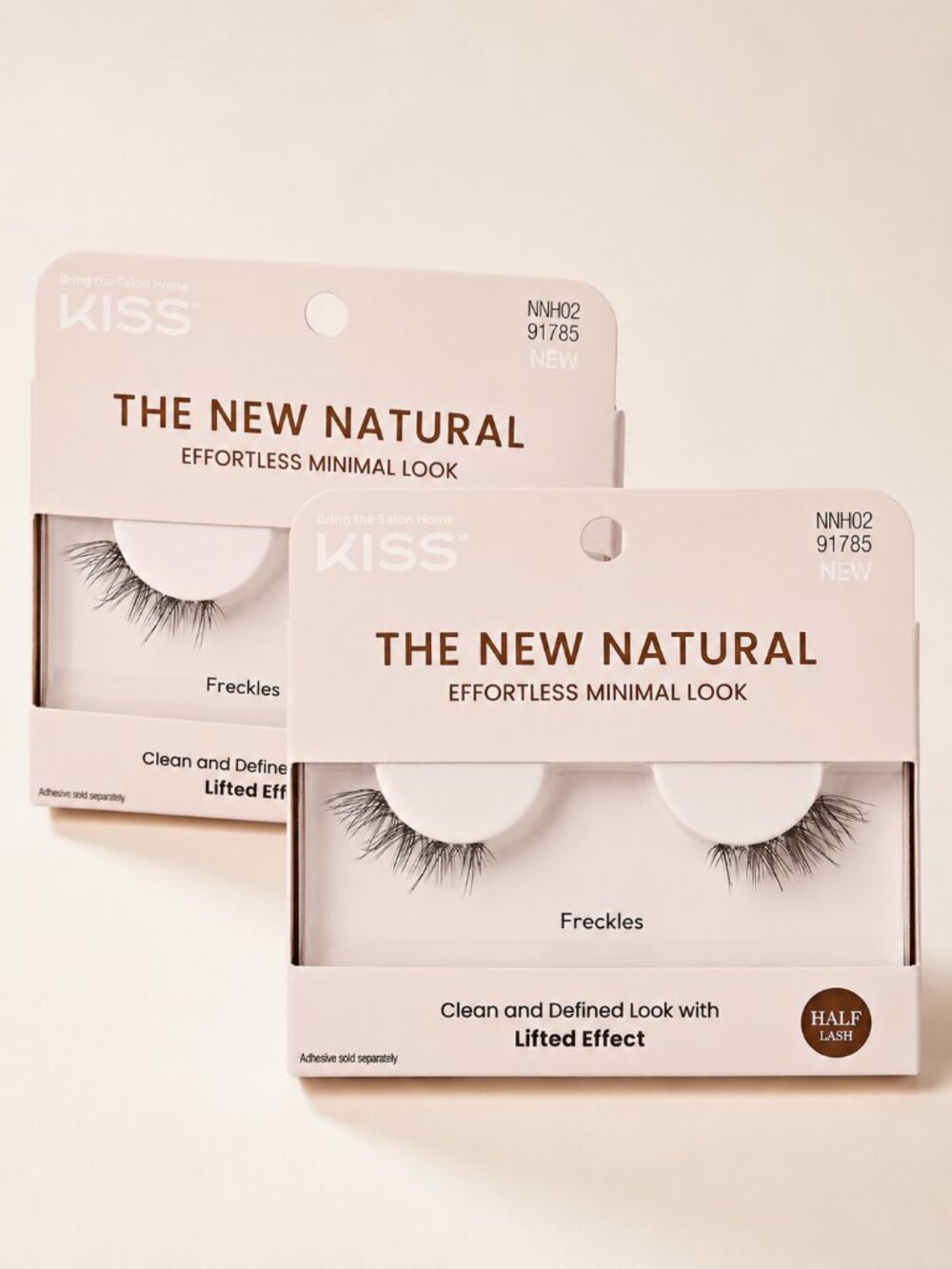 TWO sets of KISS The New Natural False Eyelashes, "Freckles", Half Lash